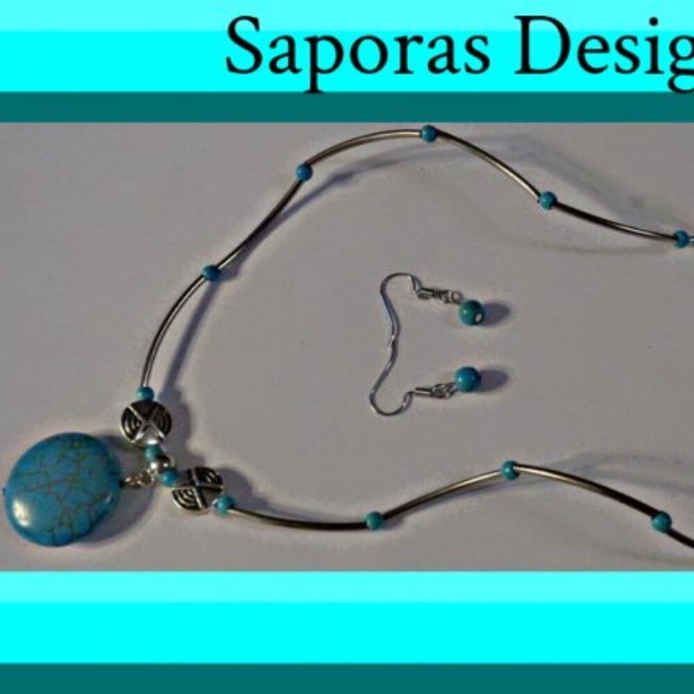 Tibetan Silver & Turquoise Necklace & Earring Jewelry Set Native Ethnic Tribal
